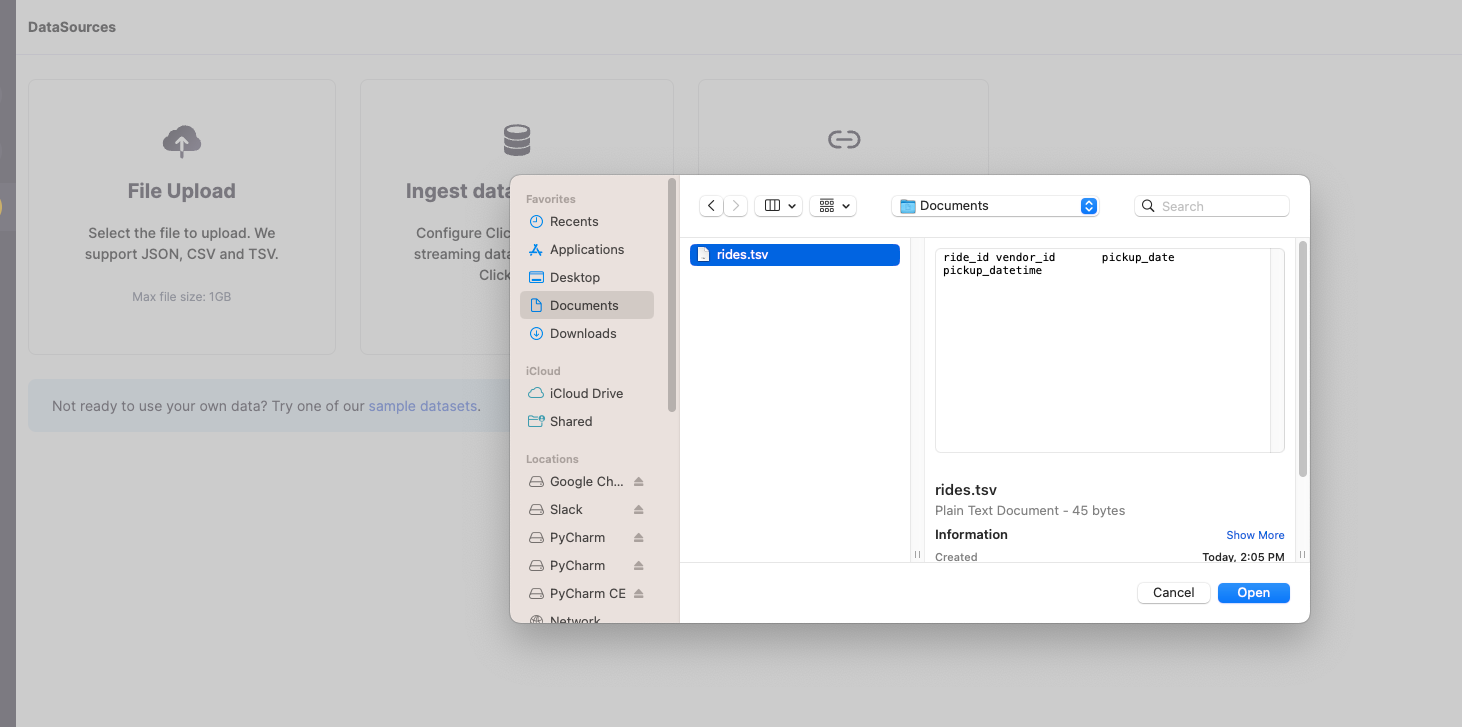 Select the file to upload - Zoomed